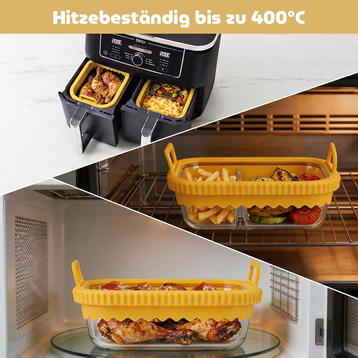 2 Stück Auflaufform Airfryer mit Herausnehmbarer Silikongriffen,Airfryer Heissluftfritteuse Zubehör