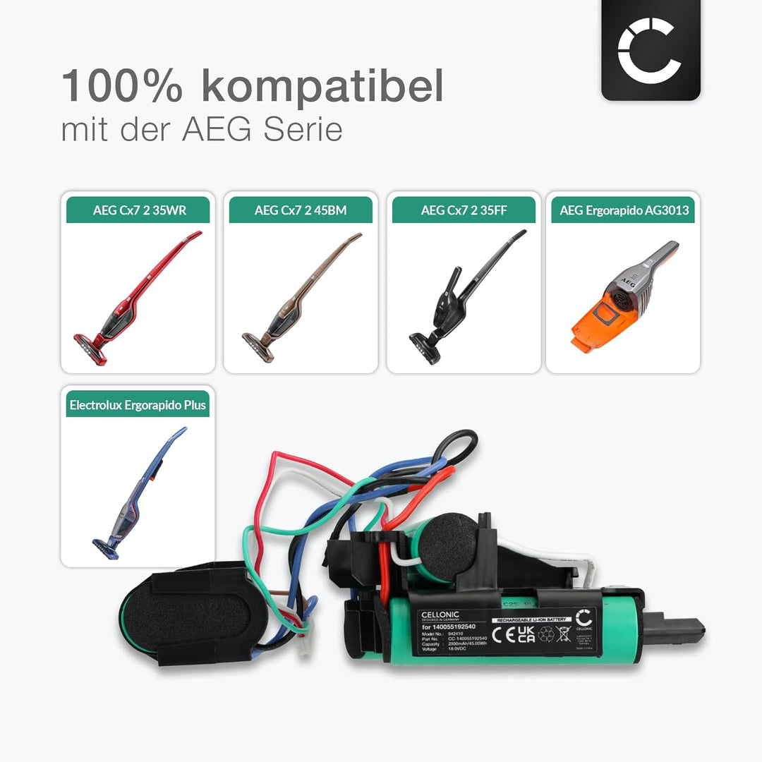 CELLONIC 1x Akku für Staubsauger Kompatibel mit Electrolux Ergorapido Plus, Kompatibel mit AEG CX7 2