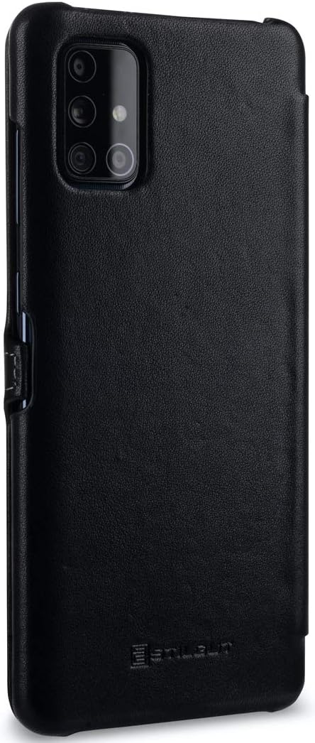 STILGUT Book Case entwickelt für Samsung Galaxy A71 Hülle aus Leder mit Clip-Verschluss, Lederhülle,
