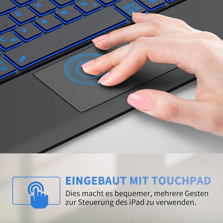 EasyAcc Beleuchtete Bluetooth Tastatur mit Touchpad, Ultraleichtes QWERTZ Tastatur, Kabellose Tastat