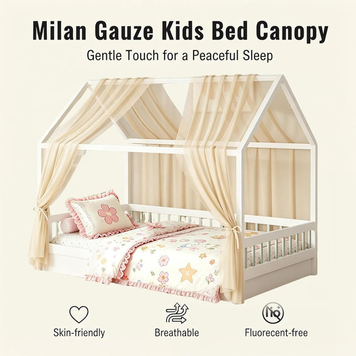 MeYuxg Hausbett Himmel Set, 2 Stück Betthimmel Hausbett für Hausbett Deko, 150x350CM Bio-Baumwolle H