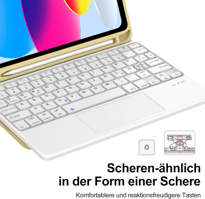 SENGBIRCH Tastaturhülle für iPad 10. Gen 10.9'' - QWERTZ Deutsche Touchpad Tastatur, Kabellose Abneh