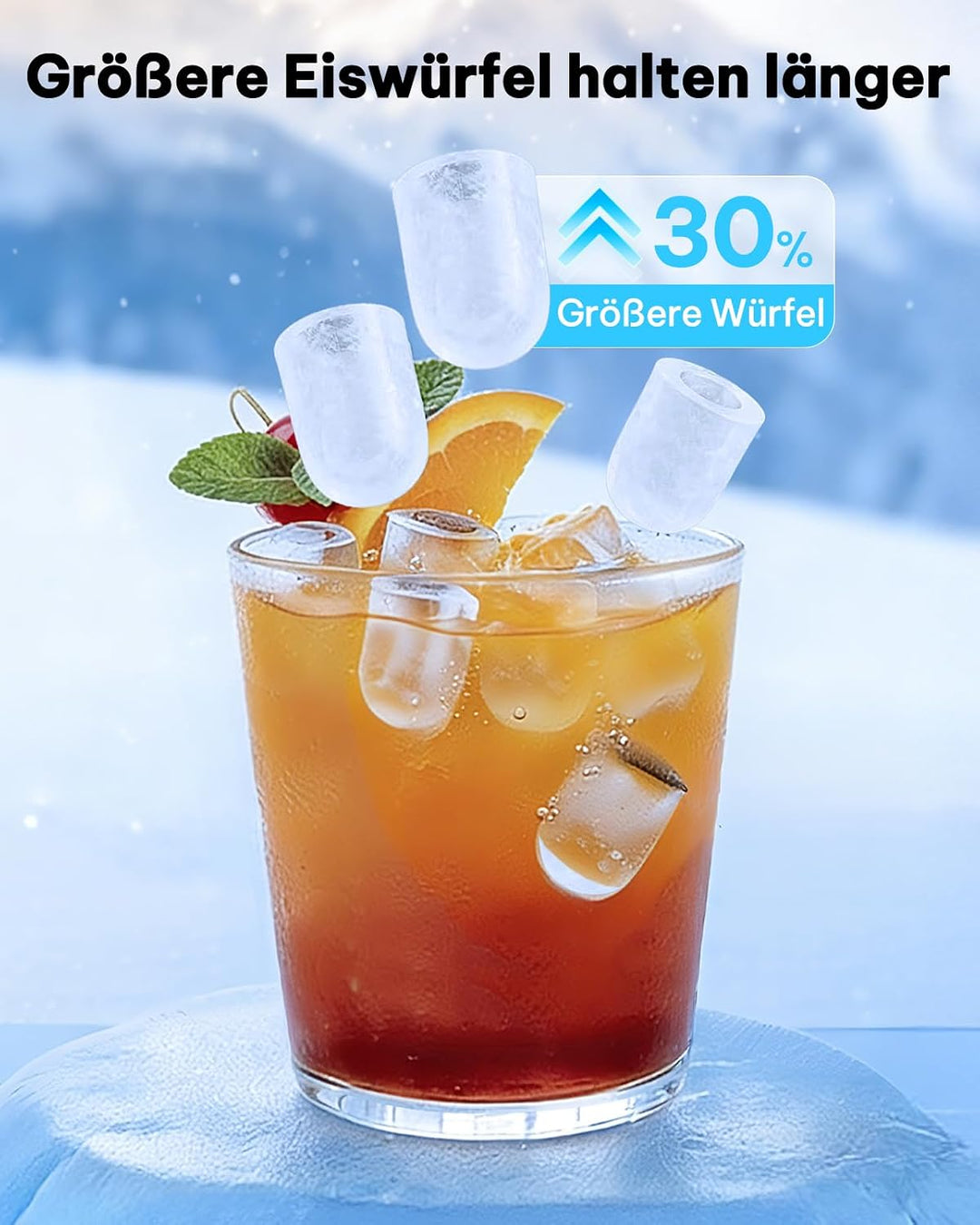 Silonn Eiswürfelmaschine Klein, 8 Eiswürfel in 6 Min, 12 kg/24H, 2 Bullet-Eisgrössen, Tragbare Selbs