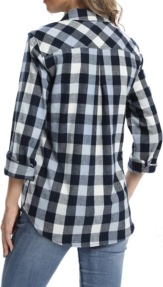 fuinloth Hemd Damen Kariert Trachtenbluse Plaid Langarmshirt Flanell Bluse Elegant Oberteile aus Bau