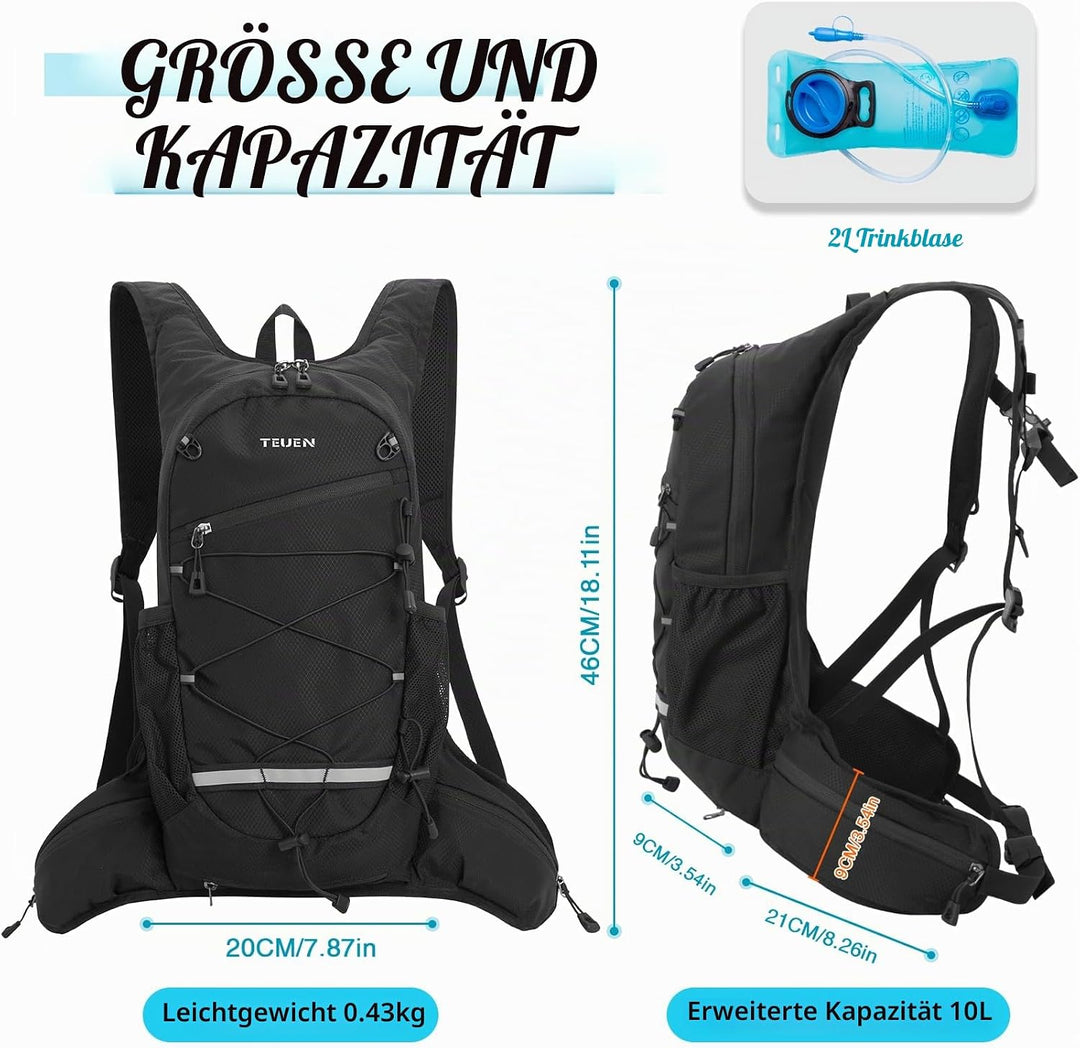 Trinkrucksack mit Trinkblase 2L Klein Laufrucksack Joggen für Damen Herren, Leichter Laufen Rucksack