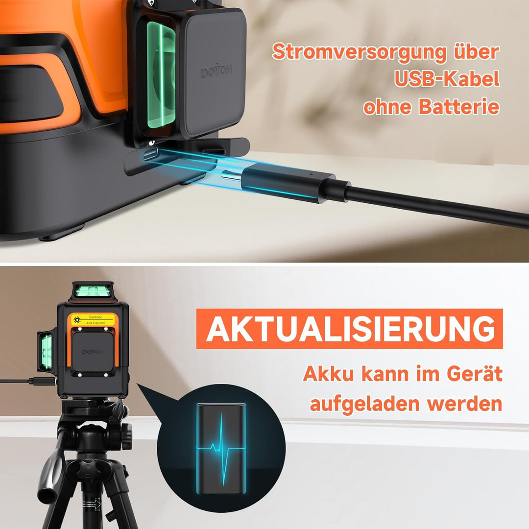 Kreuzlinienlaser Grün, 3×360° Selbstnivellierend Laser Wasserwaage, 3D 12 Linien Linienlaser kreuzla