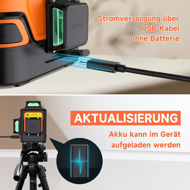 Kreuzlinienlaser Grün, 3×360° Selbstnivellierend Laser Wasserwaage, 3D 12 Linien Linienlaser kreuzla