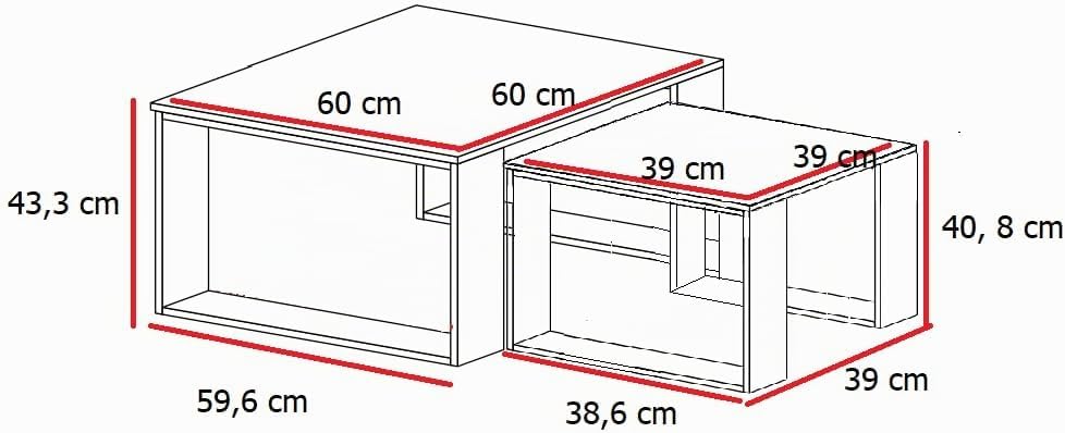MATKAM Satztisch 2er Set, Couchtisch im Industrie-Stil, hoher Beistelltisch B60 x T60 x H43,3 cm, ni