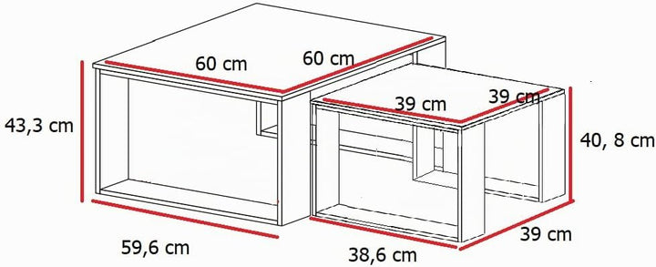 MATKAM Satztisch 2er Set, Couchtisch im Industrie-Stil, hoher Beistelltisch B60 x T60 x H43,3 cm, ni