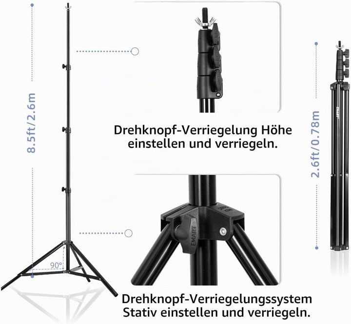 EMART Hintergrundsystem mit Stoff, Professionelles Fotostudio Set 2,6×3m Foto Hintergrund Ständer Se