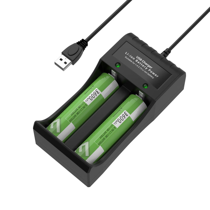 USB Ladegerät, Universal Akkuladegerät mit 2 Schacht für 3,7V wiederaufladbarer Akku mit 3600 mAh Ba