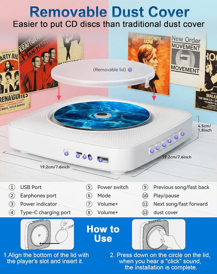 CD Player Tragbar Bluetooth Radio mit CD-Player mit Lautsprecher Unterstützung USB & AUX-Wiedergabe