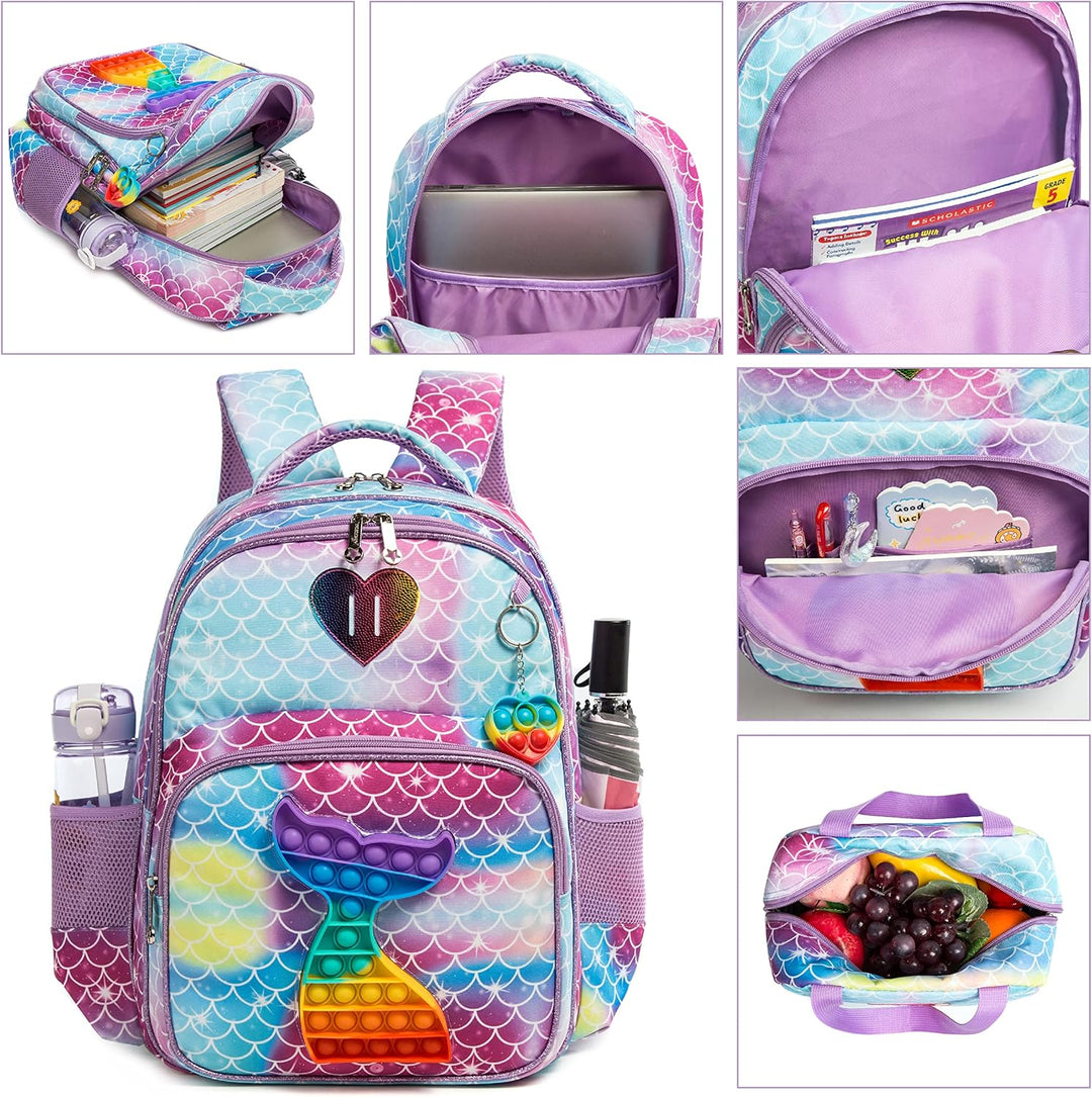 HTgroce Pop it Rucksack für Mädchen Pop Fidget Bag mit Lunch Bag Vorschule Kindergarten Fidget Toys