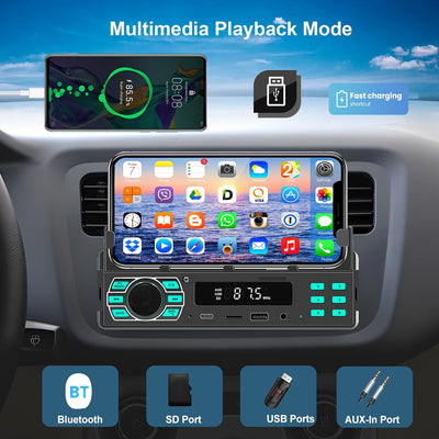 Podofomit Autoradio 1 DIN Stereo mit Handyhalterung Bluetooth 5.1 Freisprecheinrichtung, 12V Autorad