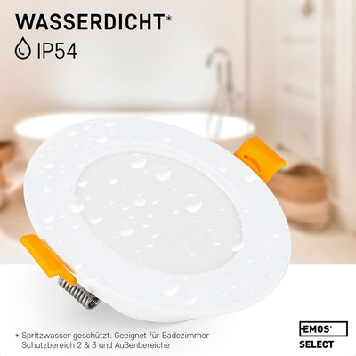 Emos Downlight LED Einbauleuchten 3000K warmweiss | Set mit 6 LED Spots wasserfest IP54 für Bad, Ter