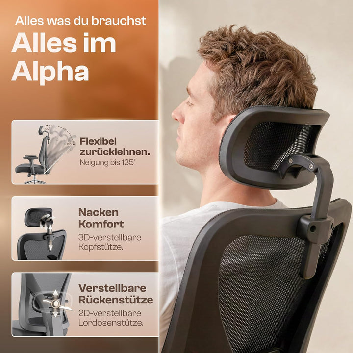 LUTIVO Alpha Bürostuhl ergonomisch [ORIGINAL] Schreibtischstuhl ergonomisch mit 11 Komfort-Einstellu