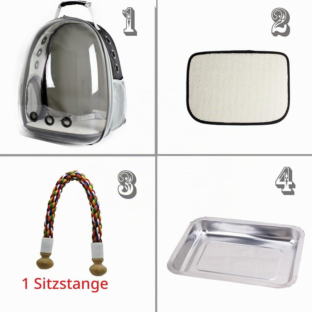 SOURCER Rucksack für Vögel, Bubble Bird Travel Carrier Rucksack mit Edelstahl-Tablett und Stehstange