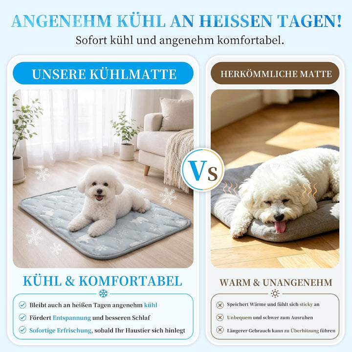 Angelpet Kühlmatte Hund 100x70cm, Q-MAX >0,5, Gel-freie selbstkühlende Kühldecke für mittlere Hunde