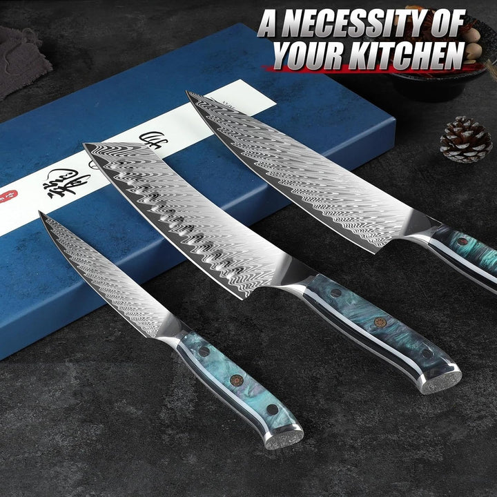 DRAGON RIOT Messerset 3-teilig, Ultra Scharfes Küchenmesser Set mit Ergonomischem Holzgriff, Japanis