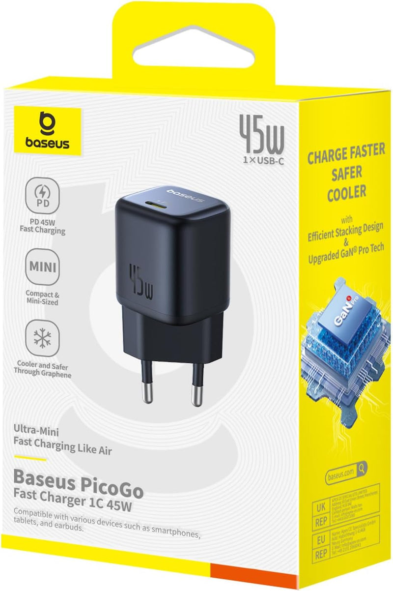 Baseus PicoGo USB C Ladegerät, 45W USB C Netzteil PD 3.0 PPS Schnellladegerät Kompatibel mit iPhone