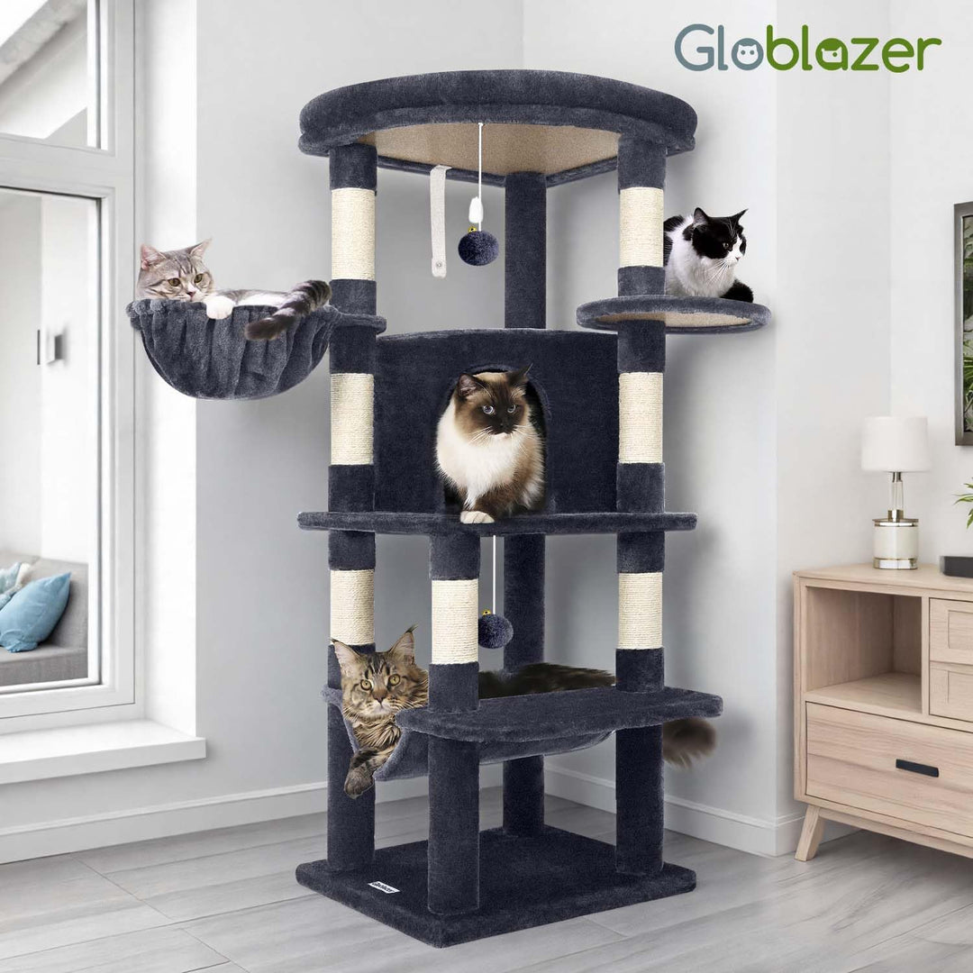 Globlazer Kratzbaum Grosse, Kratzbaum Stabil Passform Ecke mit Gross Katzenhaus 90° Sektor Gepolster