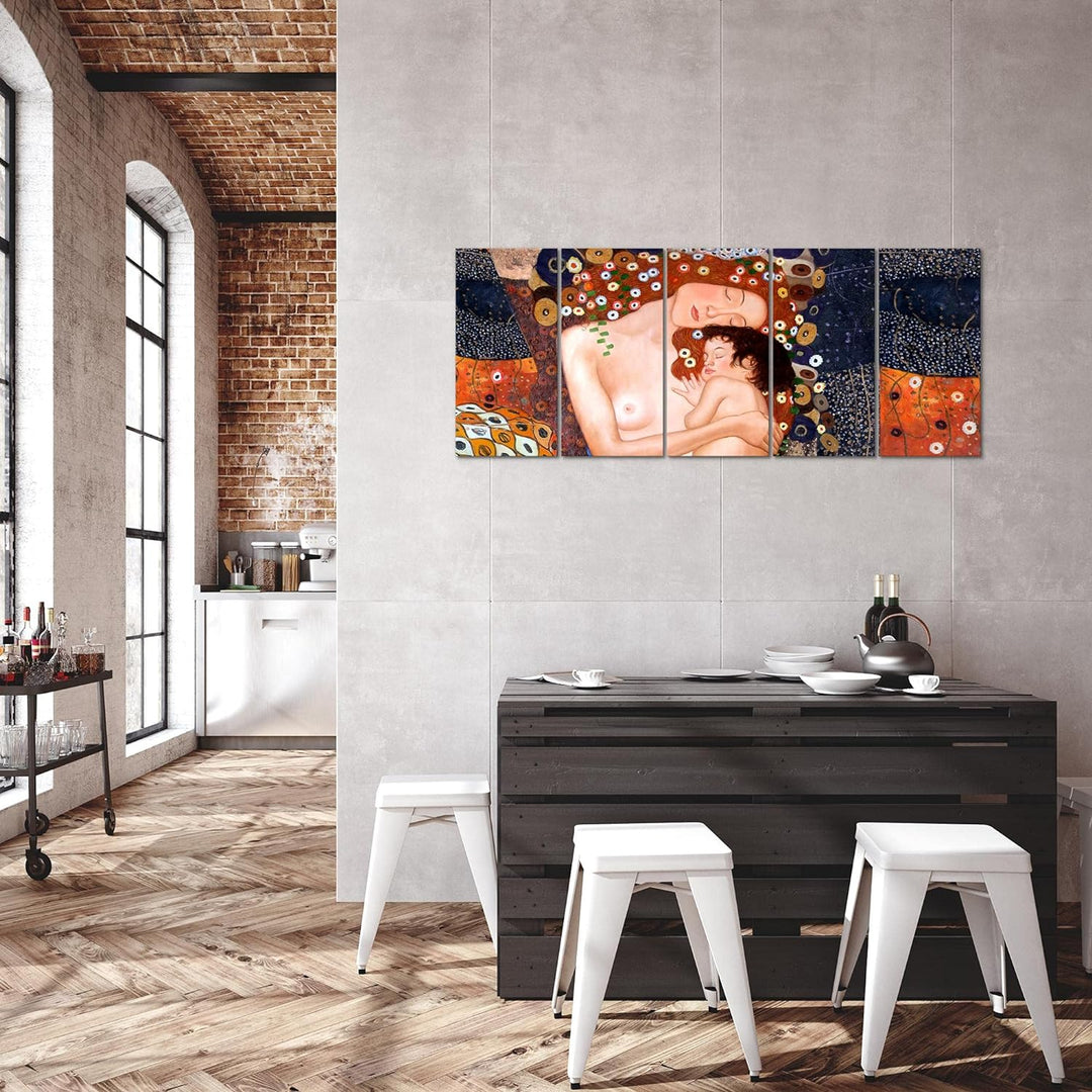 Runa Art Bild Gustav Klimt Mutter und Kind Wandbilder auf Vlies Leinwand 5 Teilig Wanddekoration Woh