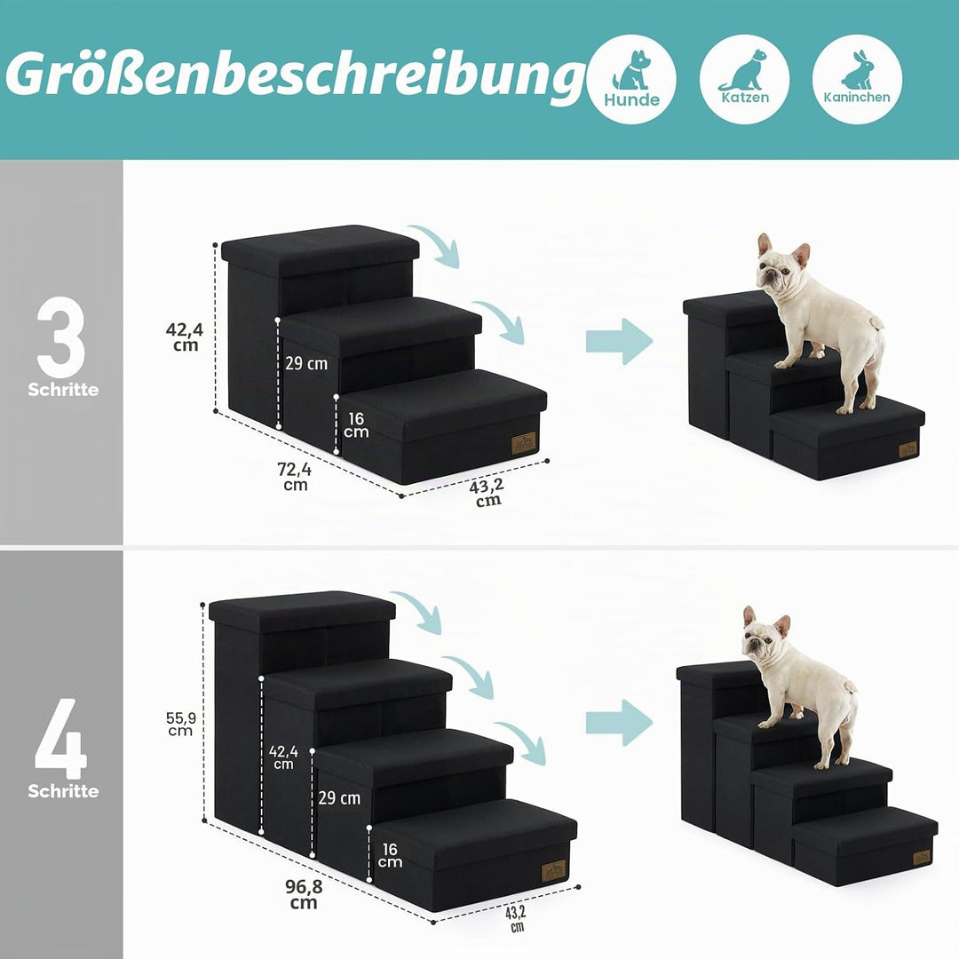 COZY KISS Hundetreppe für Kleine Hunde mit Stauraum, Breite Haustiertreppe Faltbare für Bett und Cou