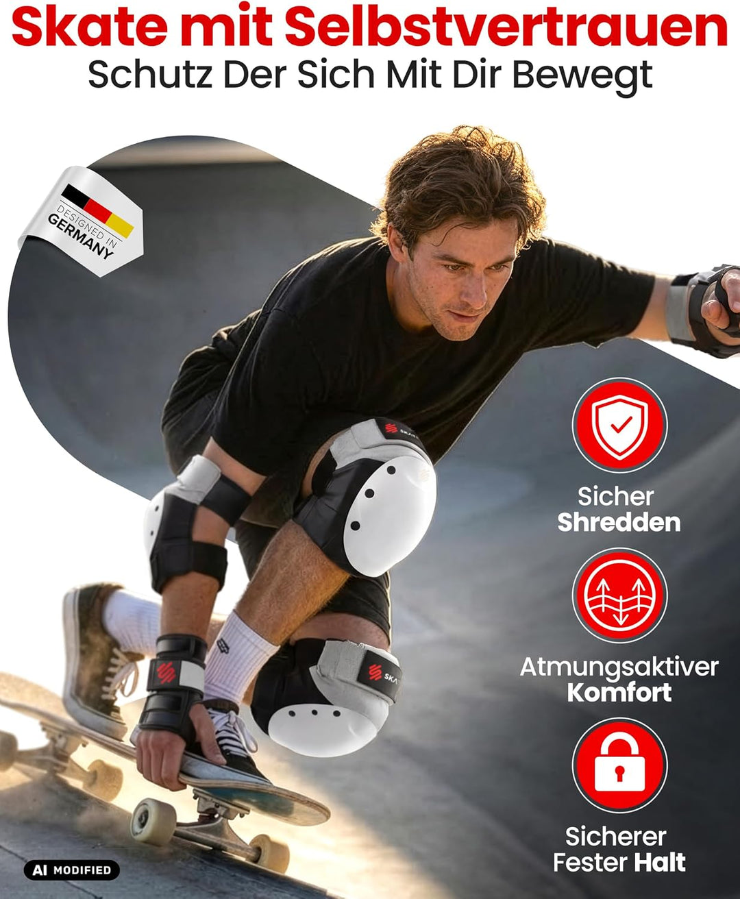 SKATEWIZ Inliner Schoner Schlittschuhe Damen - Handschoner, knie und ellenbogenschützer Erwachsene -