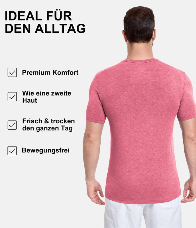 COLORFULLEAF 3/5er Pack Bambus Rundhals T-Shirt Herren Stretch Unterziehshirt Männer Einfarbig Busin