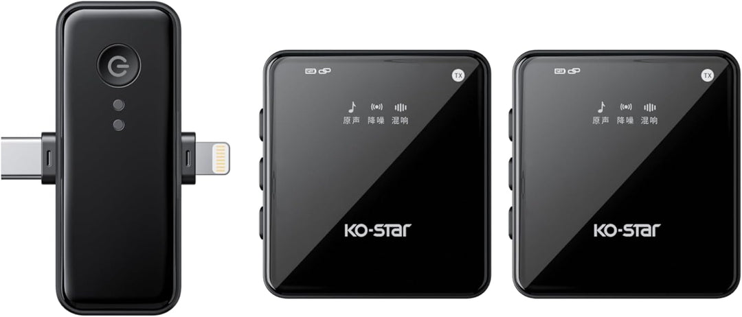 KO-Star M-240T Kabelloses Ansteckmikrofon Set 2,4G (2× Sender + 1× Empfänger) Plug & Play für iPhone