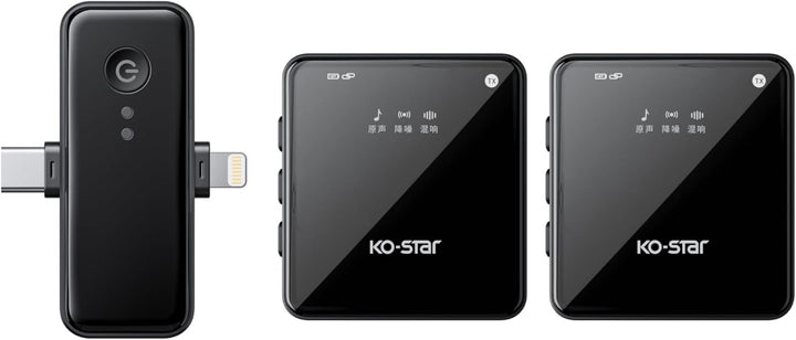 KO-Star M-240T Kabelloses Ansteckmikrofon Set 2,4G (2× Sender + 1× Empfänger) Plug & Play für iPhone