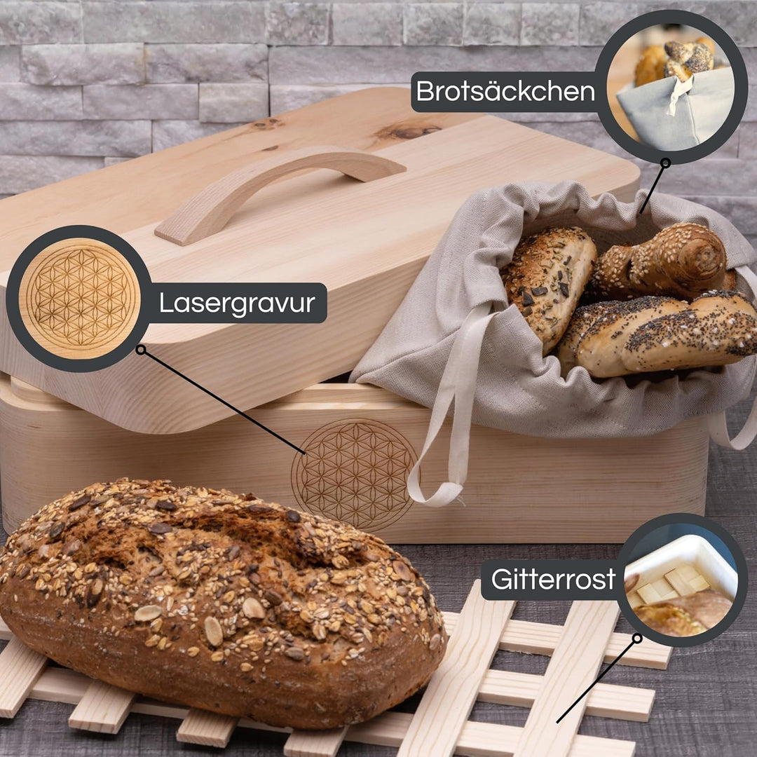 JOWE Zirbenbrotdose | Brotbehälter aus Zirbe | Brotaufbewahrungsbox aus Holz | Brotkasten aus Zirben