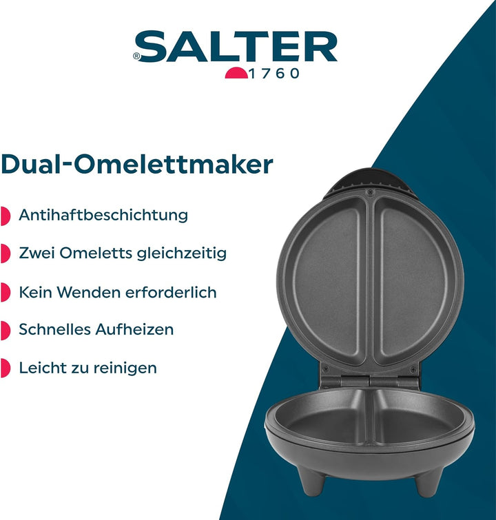 Salter Dual-Omelettmaker – Antihaftbeschichtete tiefe Platten, Doppel-Eierkocher, Macht 2 Omeletten,