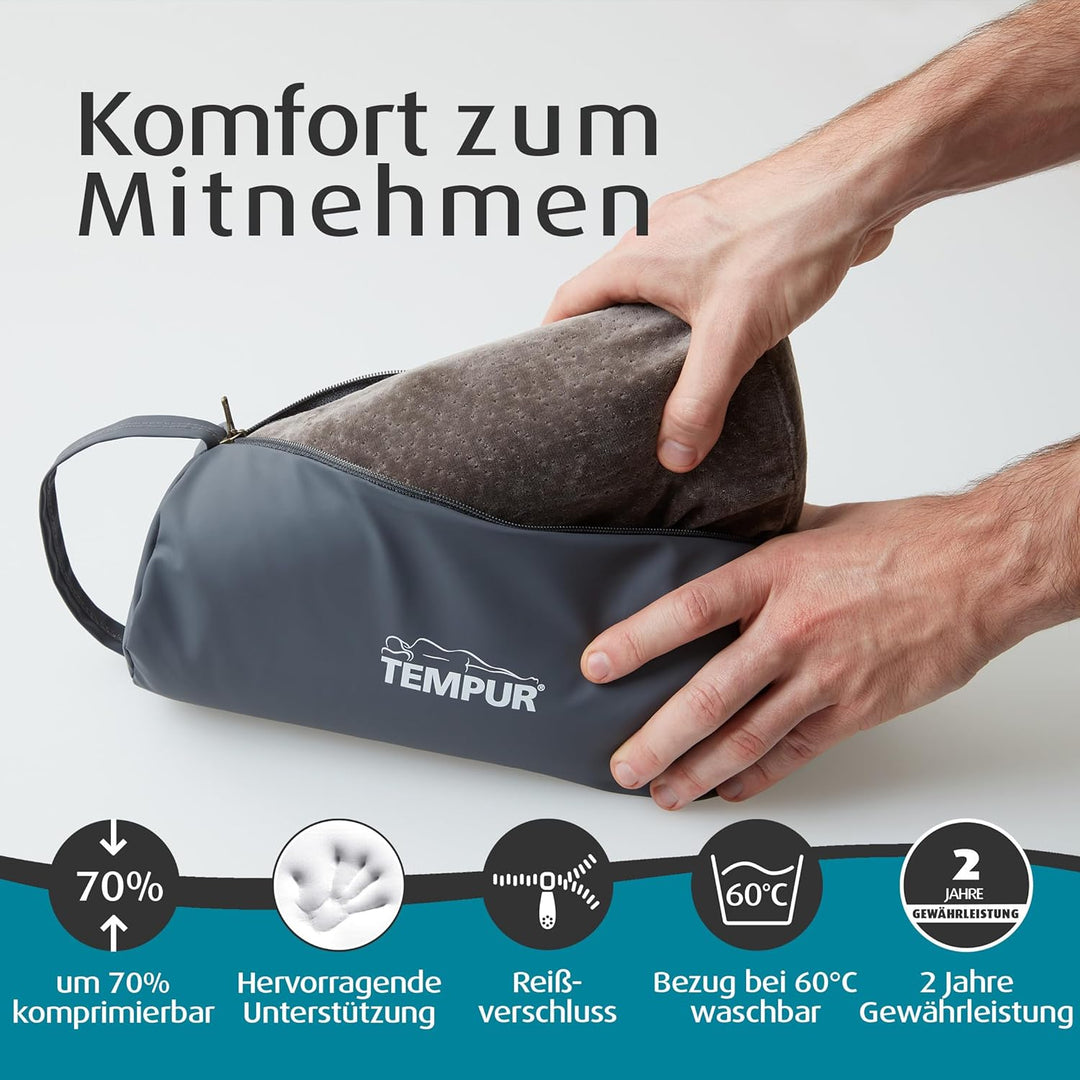 TEMPUR Reisekissen Memory Foam, ergonomisches Reise-Nackenkissen inkl. Tragetasche, Anthrazit, Gröss