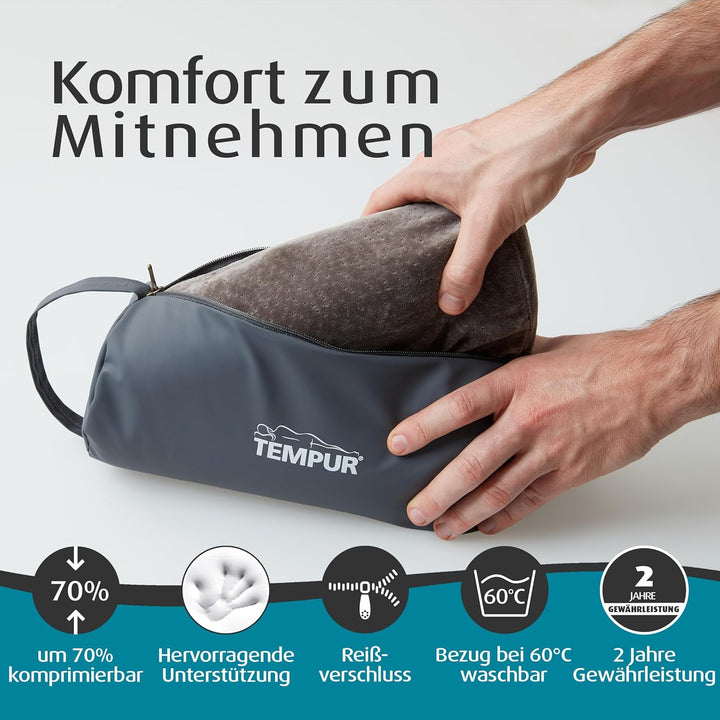 TEMPUR Reisekissen Memory Foam, ergonomisches Reise-Nackenkissen inkl. Tragetasche, Anthrazit, Gröss