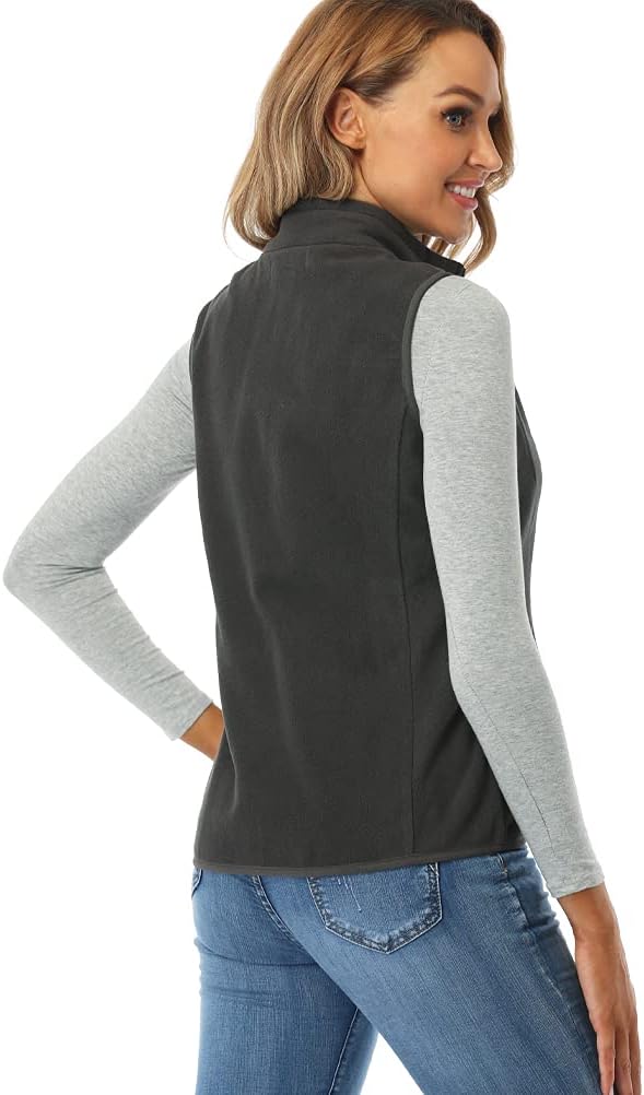 fuinloth Fleece Weste für Damen, Leicht Ärmellose Standkragen mit Reissverschlusstaschen XS Holzkohl