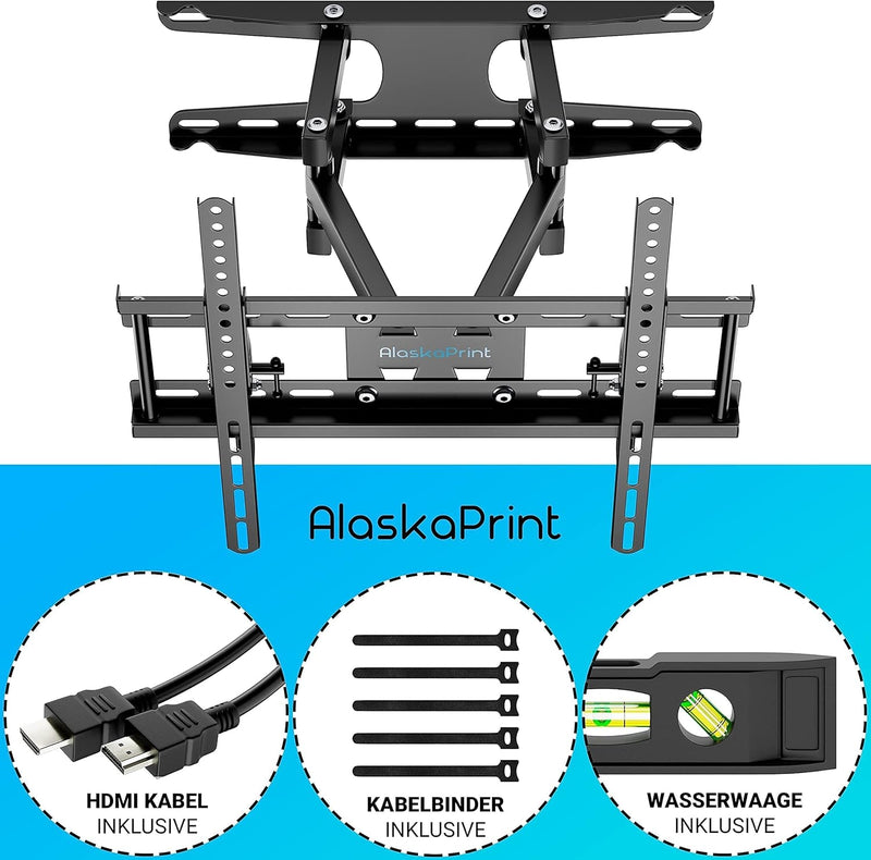 Alaskaprint TV Wandhalterung Schwenkbar Neigbar TV Halterung für 20-60 Zoll Fernseher wandhalterung