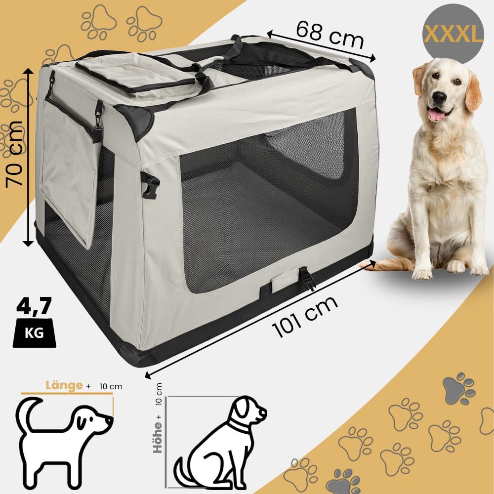 Faltbare Hundebox XXXL - 101 x 68 x 70 cm, beige Transporttasche Transportbox, Cream Auto Katze Hund