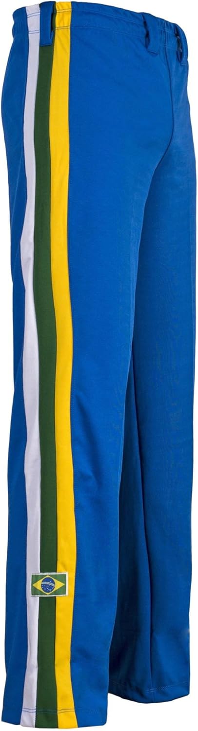 JL Sport Authentische Brasilianische Capoeira Kampfsport Unisex Hosen (Blau Mit Brasilien Nationalfa