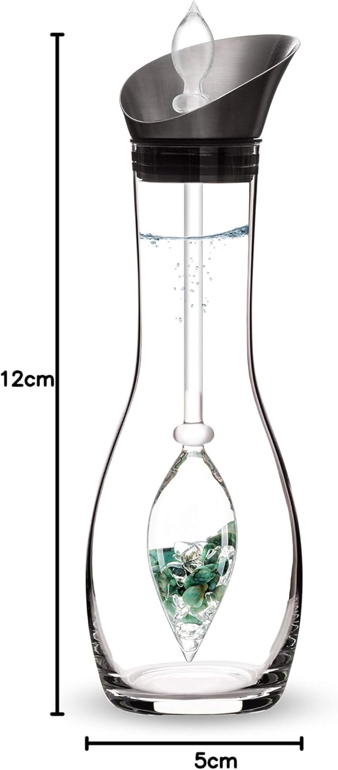 VitaJuwel Vitality Edelsteinwasserset für Zuhause (Karaffe Era & Phiole) mit Smaragd & Bergkristall