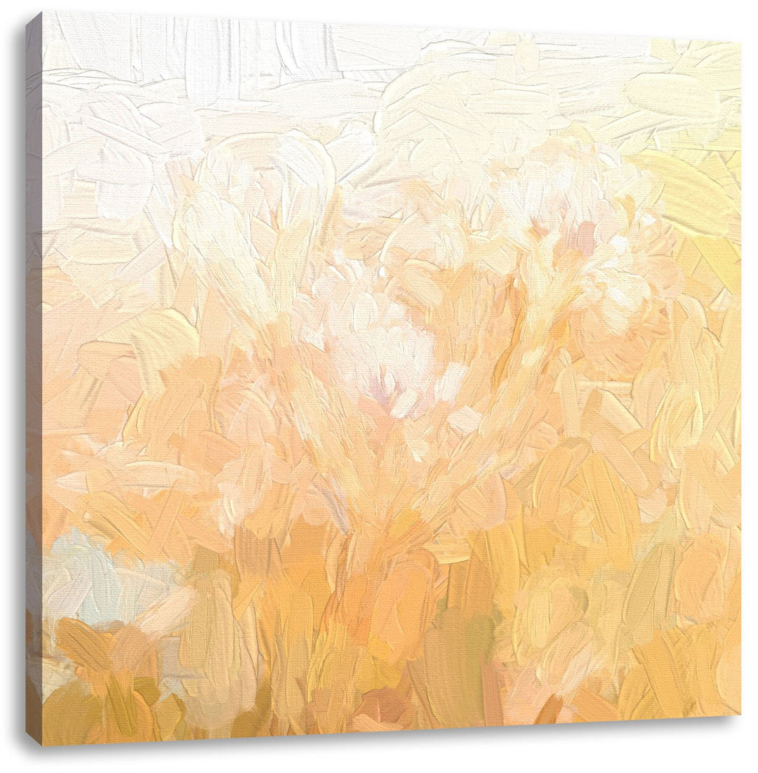 Pixxprint Romantische Blumenwiese Pinsel Effekt, Format: 70x70 auf Leinwand, 70x70