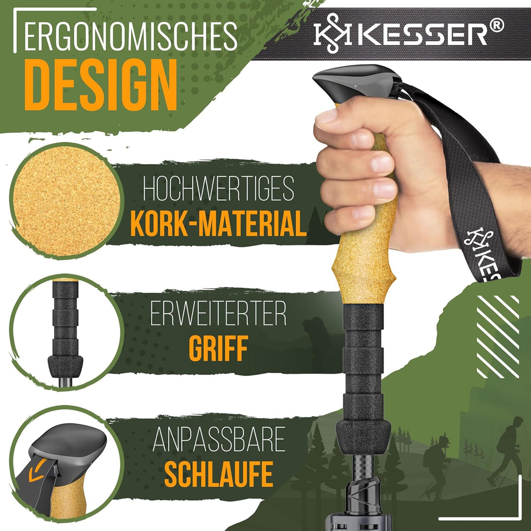 KESSER® Wanderstöcke Aluminium oder Carbon mit Korkgriff | Nordic Walking Stöcke für Damen & Herren