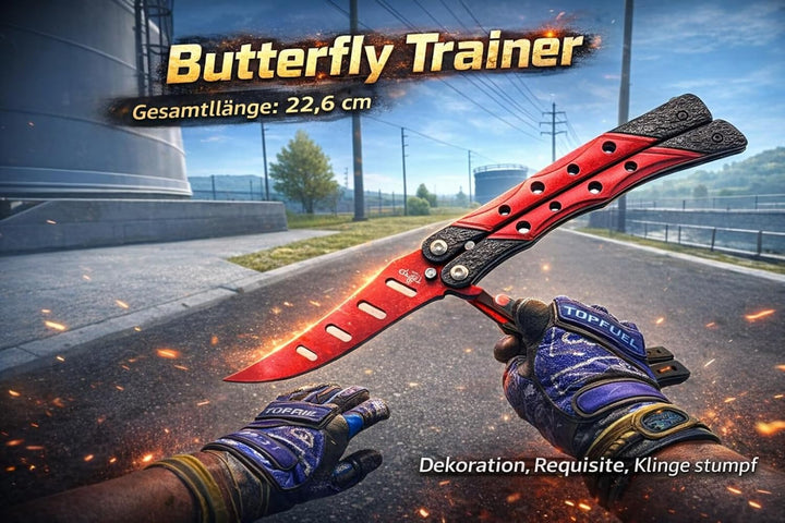 NEU Butterfly Trainer Balisong 22,5cm Aluminum red für Sammler Gamer Fans von CSGO CS2 Messer Knife