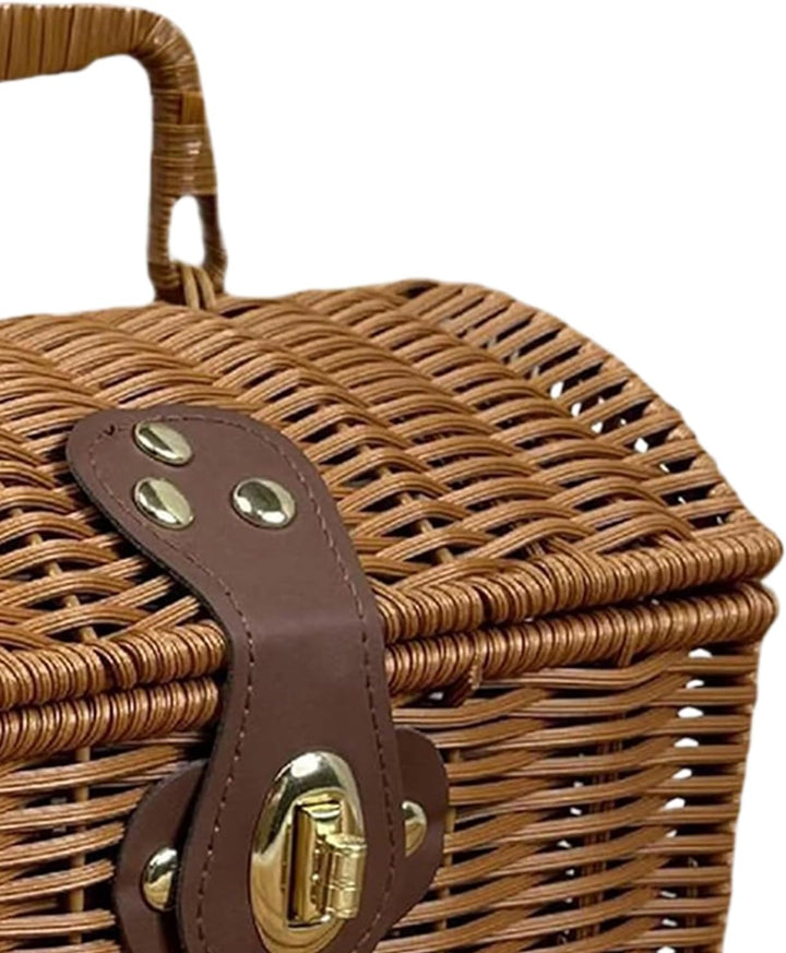 Picknickkorb mit Deckel,Aufbewahrungsbehälter mit Griff und Deckel - Ästhetischer Aufbewahrungskorb