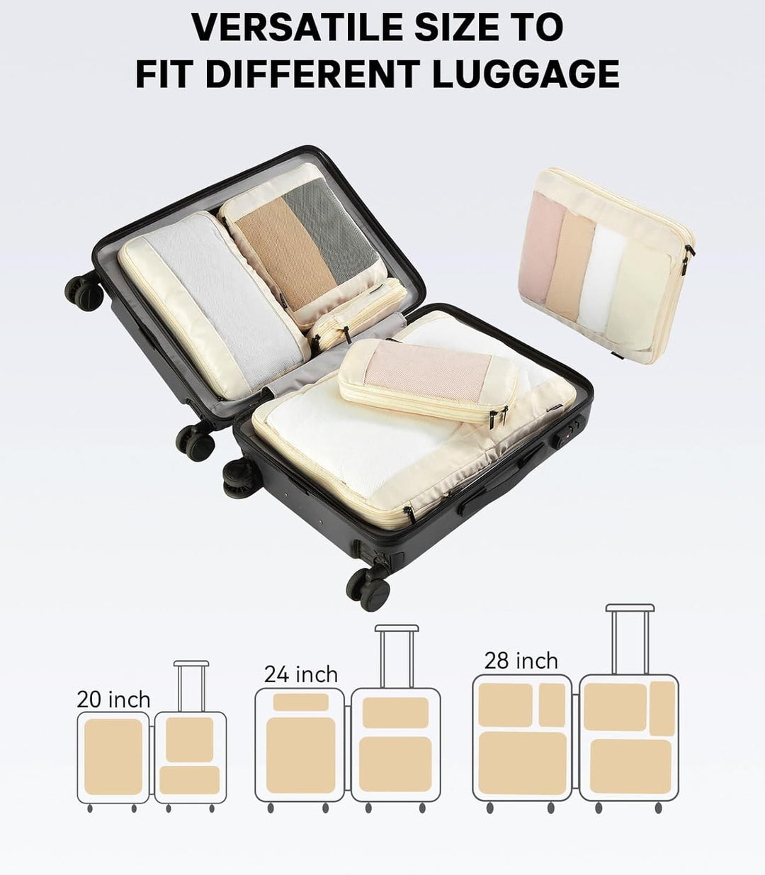MURISE 6er Set Compression Packing Cubes, Koffer Organizer Packtaschen, Beige