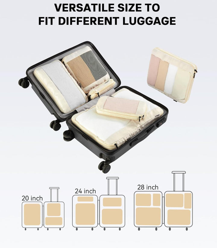 MURISE 6er Set Compression Packing Cubes, Koffer Organizer Packtaschen, Beige