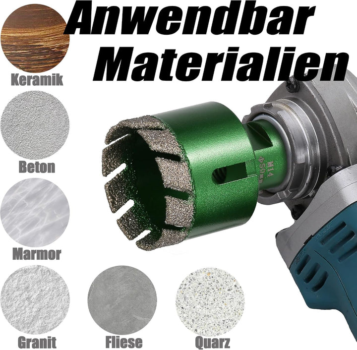 8 Stück 6-68mm Trocken Fliesenbohrer Set, M14 Gewindeanschluss Vakuumgelötete Lochsäge Diamantbohrer