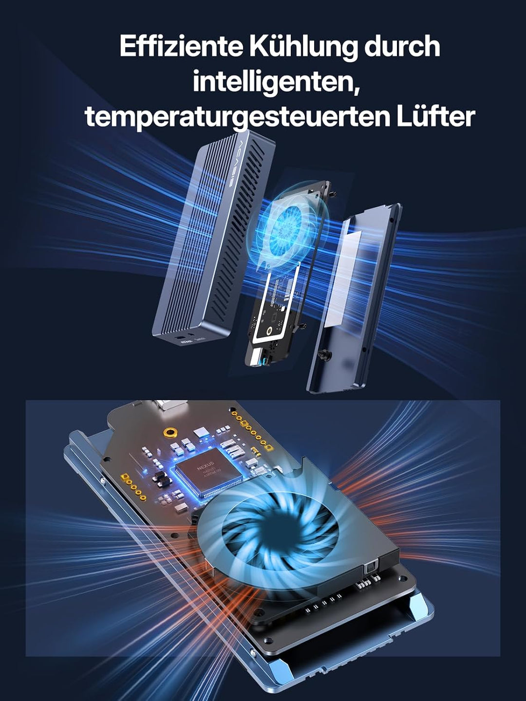 ACASIS 40Gbps M.2 NVMe SSD Gehäuse mit Lüfter, Bessere abwärme,TBU405Pro M1 für M1 M2 Pro/Max, Thund