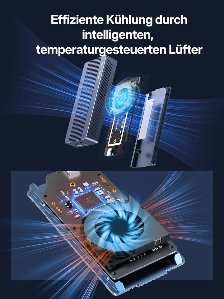 ACASIS 40Gbps M.2 NVMe SSD Gehäuse mit Lüfter, Bessere abwärme,TBU405Pro M1 für M1 M2 Pro/Max, Thund