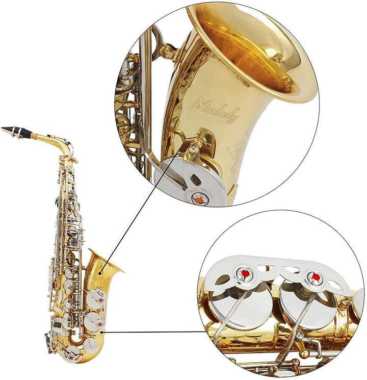 Btuty Alt-Saxophon Saxophon Sax Messing glänzend graviert Eb E-Flat Natur Weiss Muschel Knopf Blasin